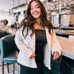 Women's Cream Faux Fur Jacket